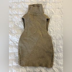 Sweater turtleneck open cross back, tan, size small (boutique)